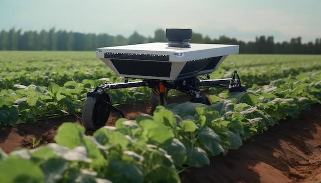 Photo a solarpowered agriculture robot working in the field