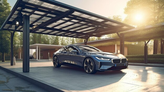 A solarpowered charging station in the carport is used to recharge electric vehiclesGenerative AI