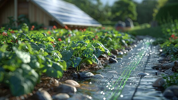 写真 ドリップテープの壁紙を使った太陽光で動く灌<unk>システム