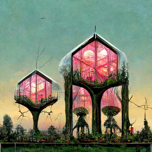 Illustrazione solarpunk di un futuro immaginato