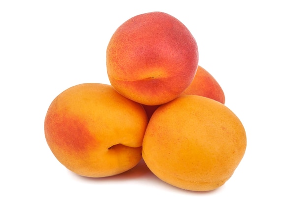 Solated juicy apricots on white background