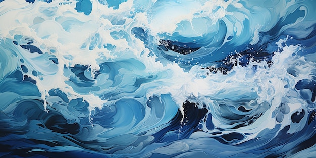 Solated waves on a blue ocean with white foam Background is white wide style