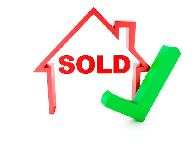 Sold house and check mark on white background