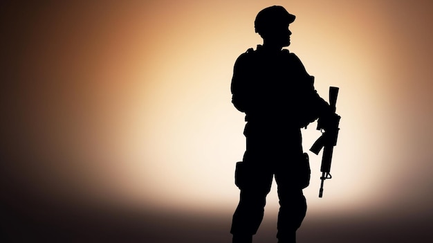 Foto soldaat groet silhouet op avondrood oorlogsleger militaire wacht concept