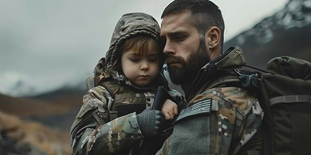 Soldaten en kinderen op het slagveld achtergrond Militair en reddingsoperatie concept