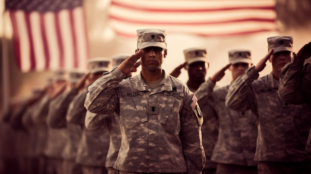 soldaten met Amerikaanse vlag op straat
