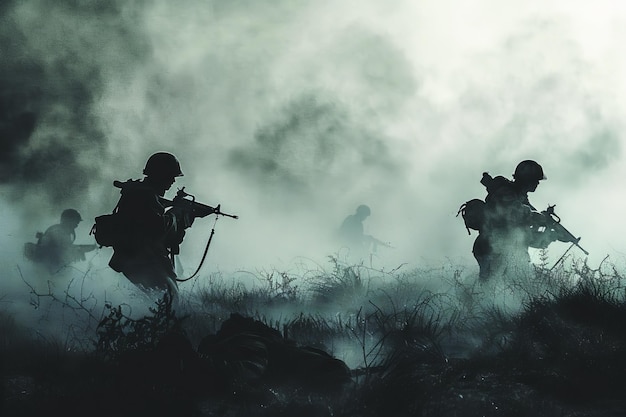 soldaten op het slagveld in de wereldoorlog episch moment achtergrond