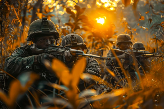 Soldaten van de Tweede Wereldoorlog in actie in de jungle