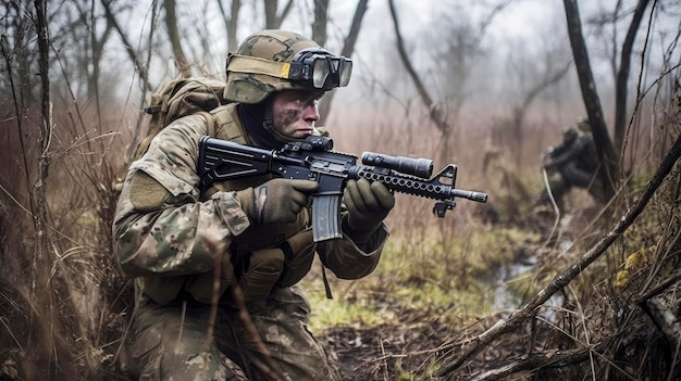 A soldier in the army with the word army on the side