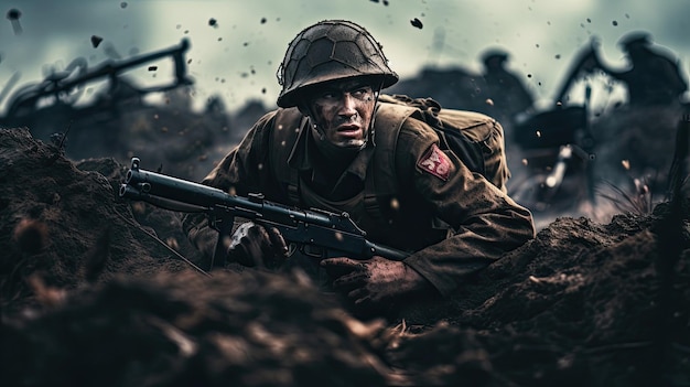 Soldier on the battlefield in world war