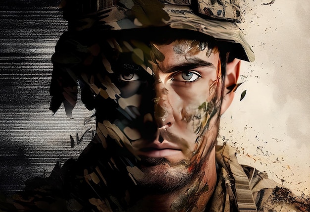 Soldier in camouflage illustration AI generative