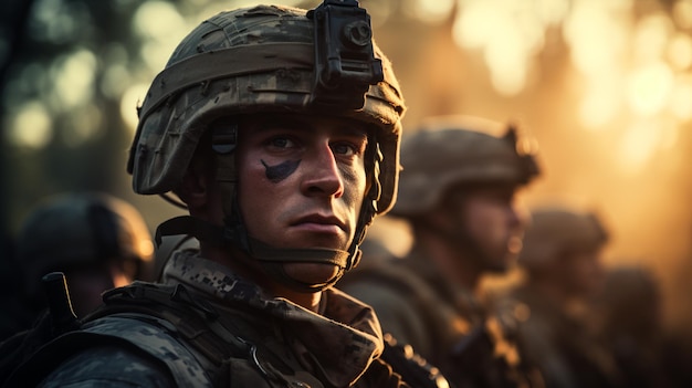 Soldier CloseUp Portrait in Military Uniform