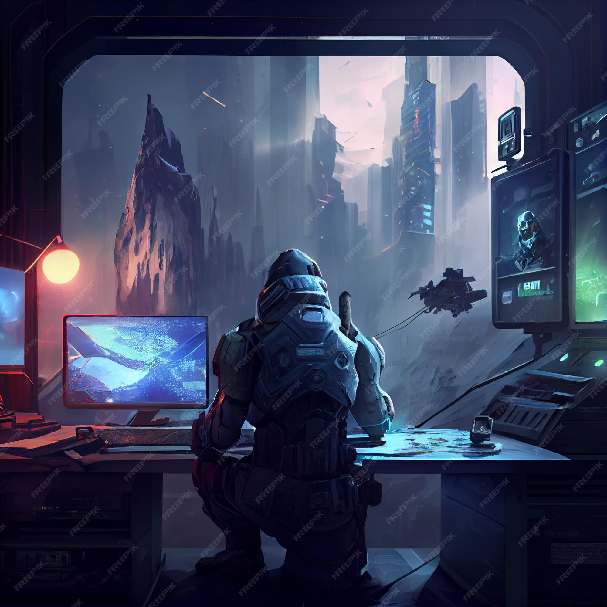 Premium Photo  Gamer playing on desktop pc computer gaming illustration