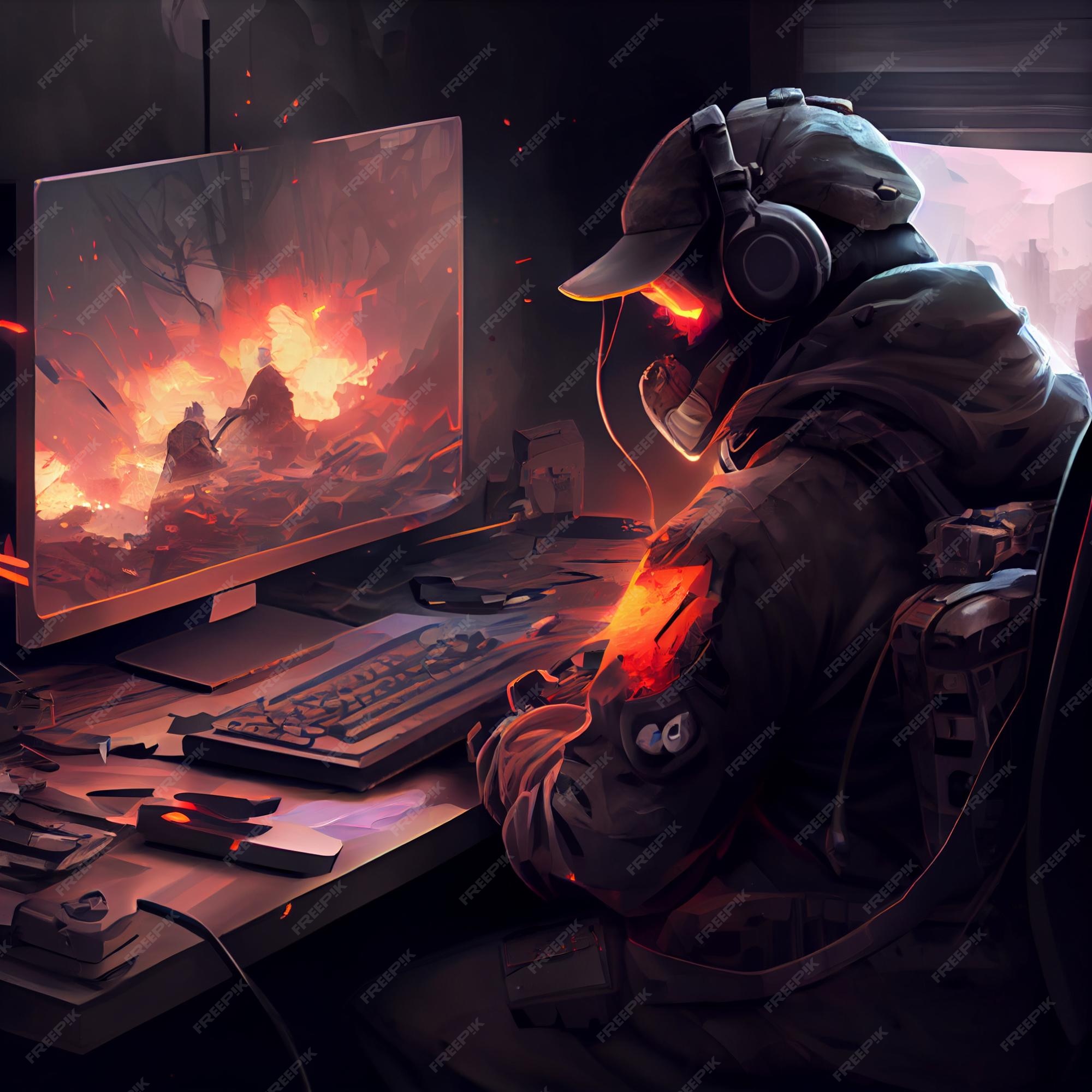 Premium Photo  Gamer playing on desktop pc computer gaming illustration