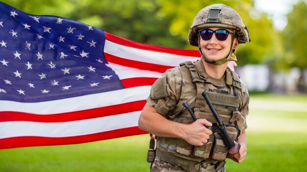 a soldier holding a flag that says  army