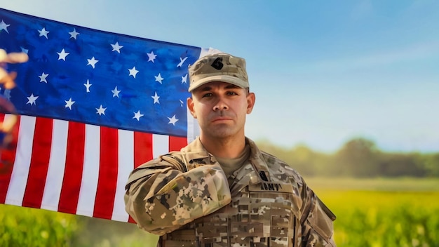 a soldier holding a flag that says  us army