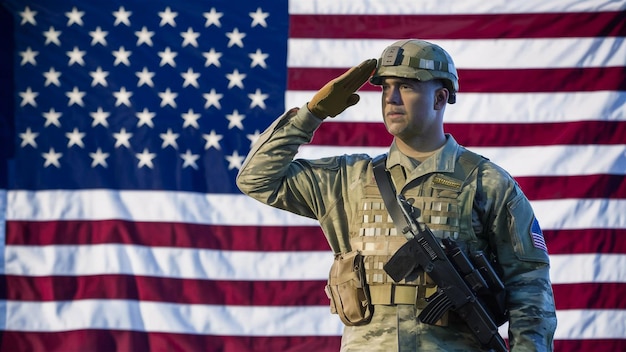 Photo a soldier in a military uniform points to the camera