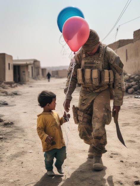 A Soldier's Glimpse of Innocence amidst Conflict