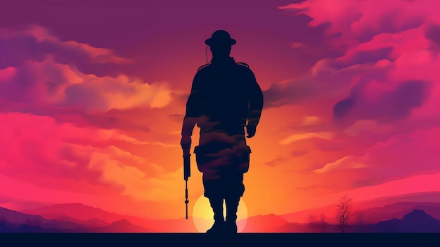 A Soldier's Silhouette Against a Glowing Sunset on Memorial Day