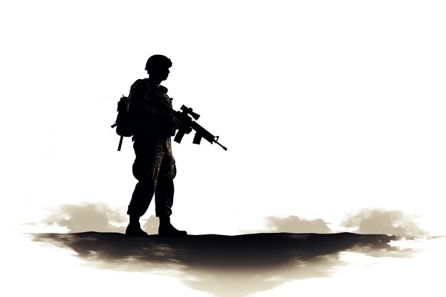 Photo a soldier silhouette with white background