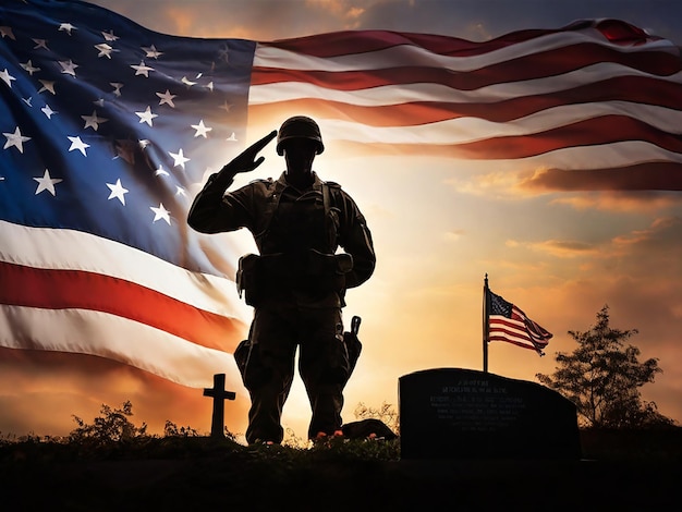 a soldier stands in front of a flag that says quot us army quot