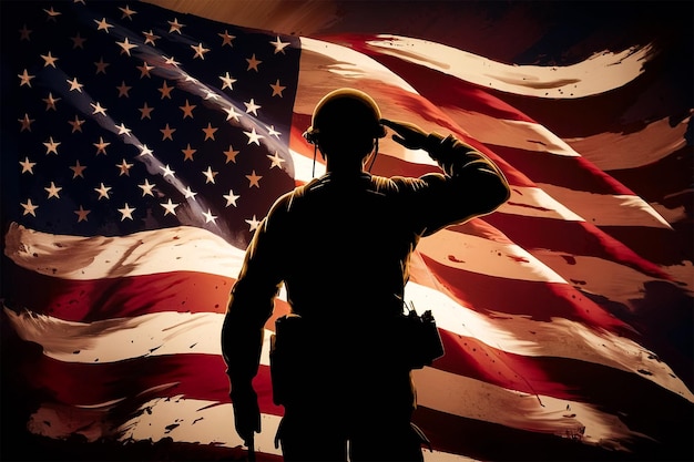 Photo a soldier stands in front of a flag that says quot us federal holiday quot