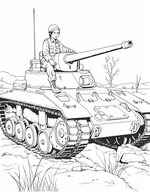 soldier on a tank with an automatic rifle Generative AI