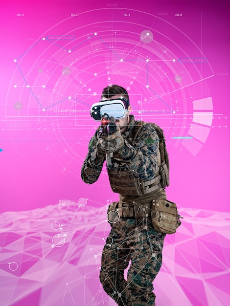 Фото Солдат с помощью наушников виртуальной реальности