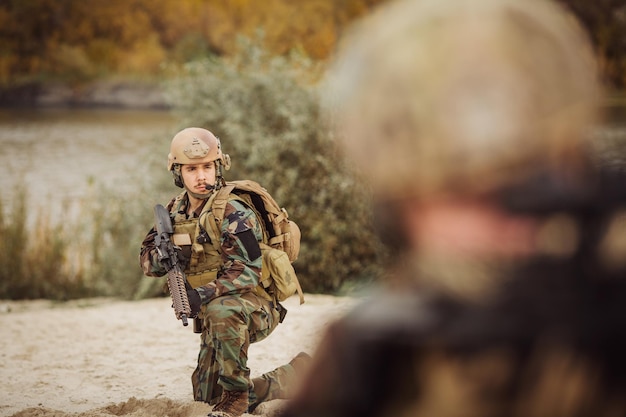 Soldier watching territory before the attack