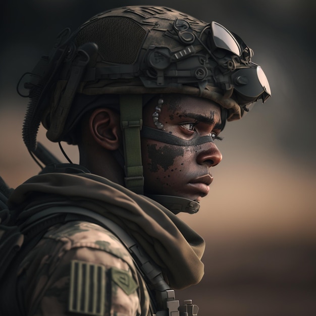 Photo a soldier wearing a helmet and goggles with the word 