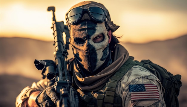 A soldier with the flag of the united states army