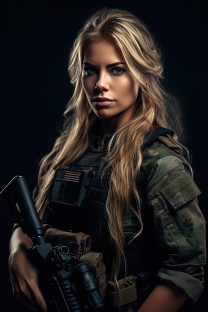 A soldier with a gun in her hand