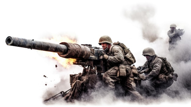 a soldier with a gun in the middle of the picture.