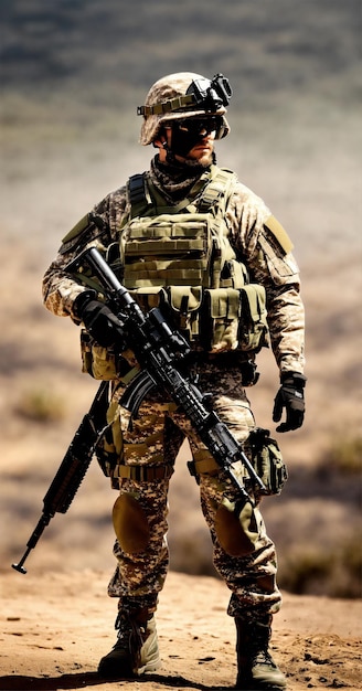 銃を持った兵士とその側面に軍隊という言葉