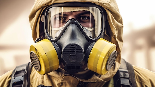 soldier with helmet and gas mask