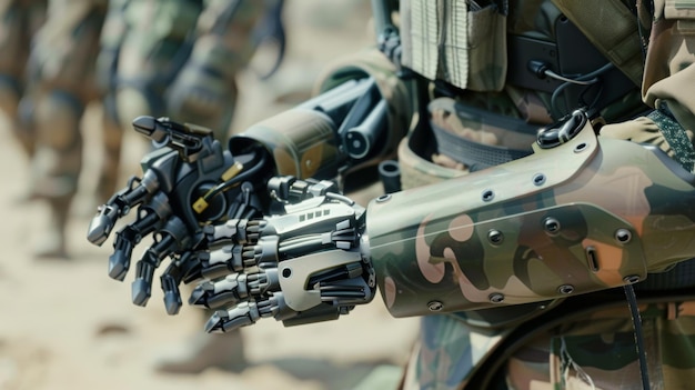 Photo a soldier with a prosthetic arm uses his neuroprosthetic hand to safely handle explosives giving him