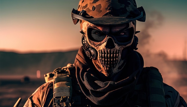 A soldier with a skull mask and a mask that says'call of duty '