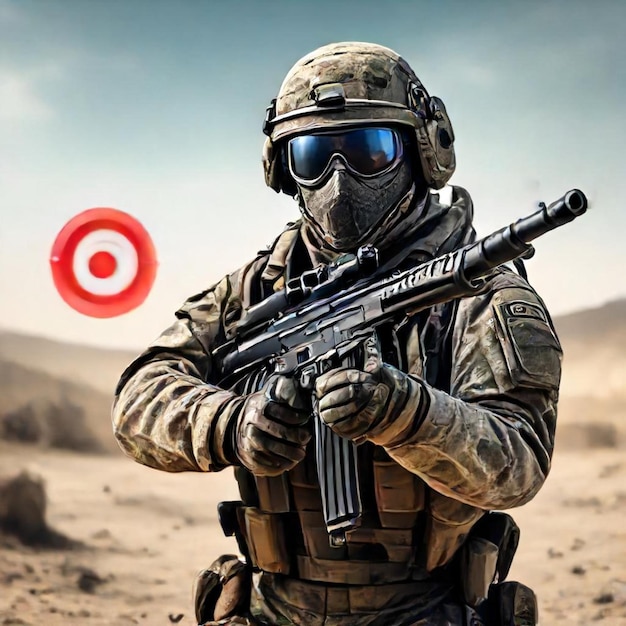 a soldier with a target target and a target target in the background