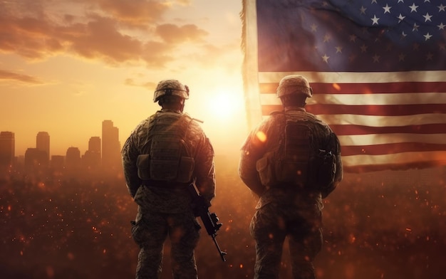 Фото Солдаты перед флагом соединенных штатов