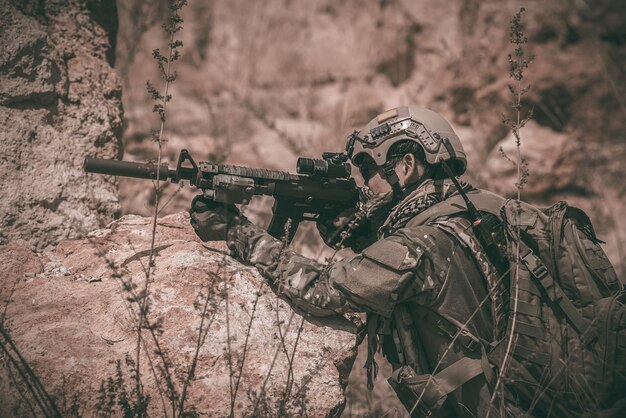 Soldiers of special forces on wars at the desertThailand peopleArmy soldier Patrolled the front line