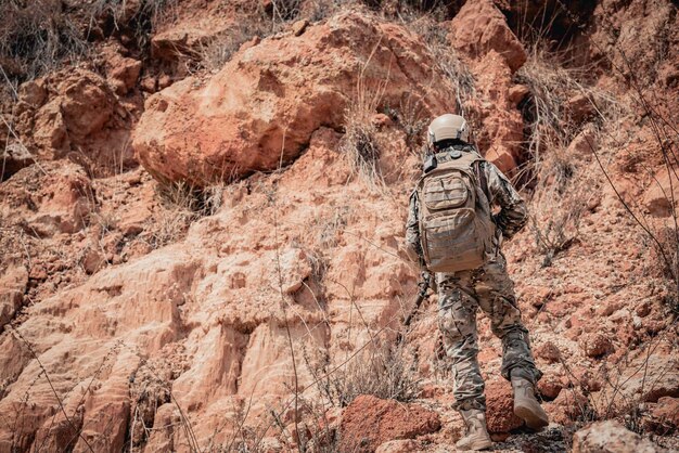 Soldiers of special forces on wars at the desertThailand peopleArmy soldier Patrolled the front line