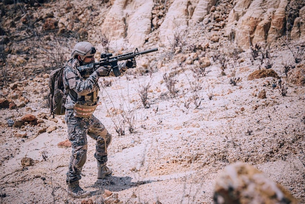 Soldiers of special forces on wars at the desertThailand peopleArmy soldier