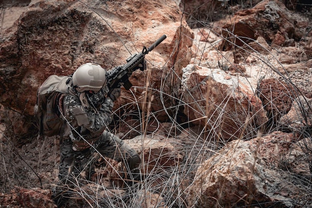 Soldiers of special forces on wars at the desertThailand peopleArmy soldier