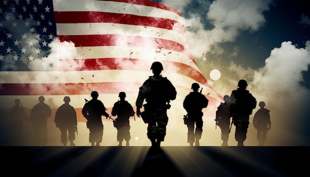 Фото Солдаты с американским флагом национальная гвардия день рождения искусственный интеллект генератив