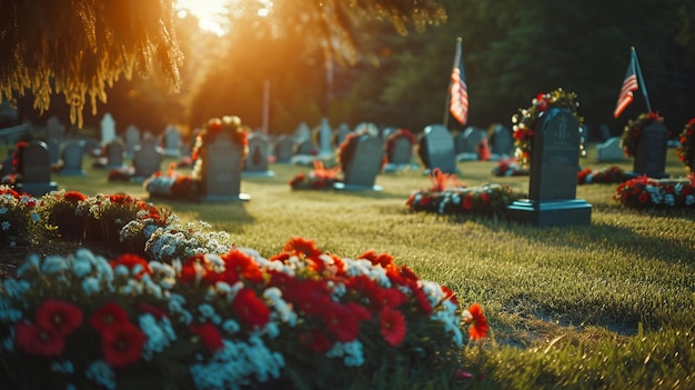 Photo solemn cemetery backdrop for memorial day with copy space