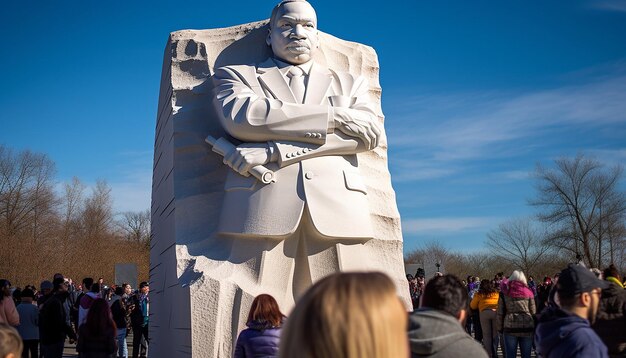 Photo solemn moment at the martin luther king jr memorial in washington dc with individuals