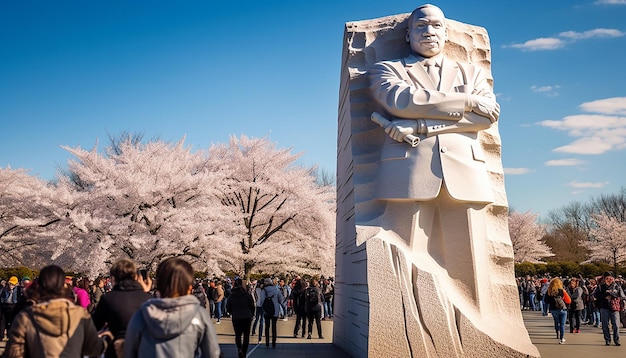 Solemn moment at the martin luther king jr memorial in washington dc with individuals