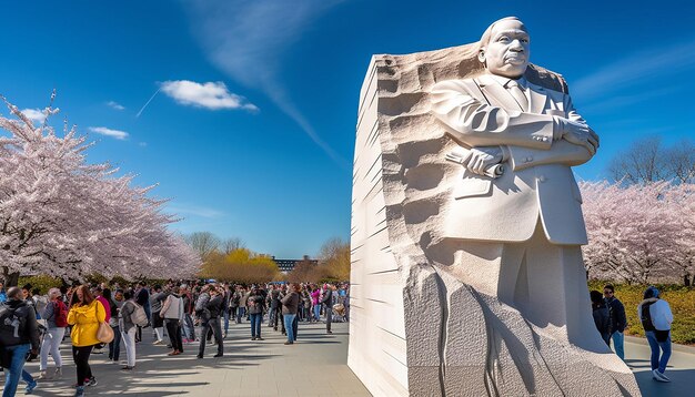 Solemn moment at the martin luther king jr memorial in washington dc with individuals