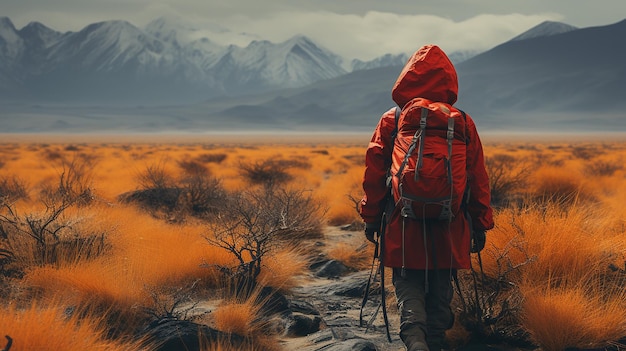 Solemn portrait highresolution image of a man in red