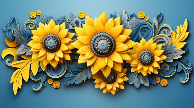 Solemnly decorated sunflowers for ukraine s independence day on light blue background